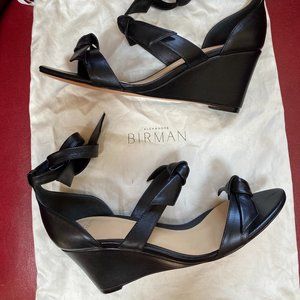 Alexandre Birman Black Leather Wedge Sandals 37